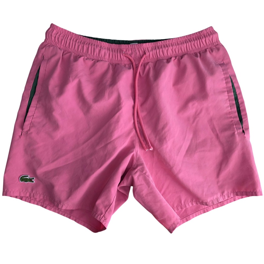 Lacoste Mens Pink Swim Shorts Embroidered Crocodile Logo Drawstring Trunk Size S